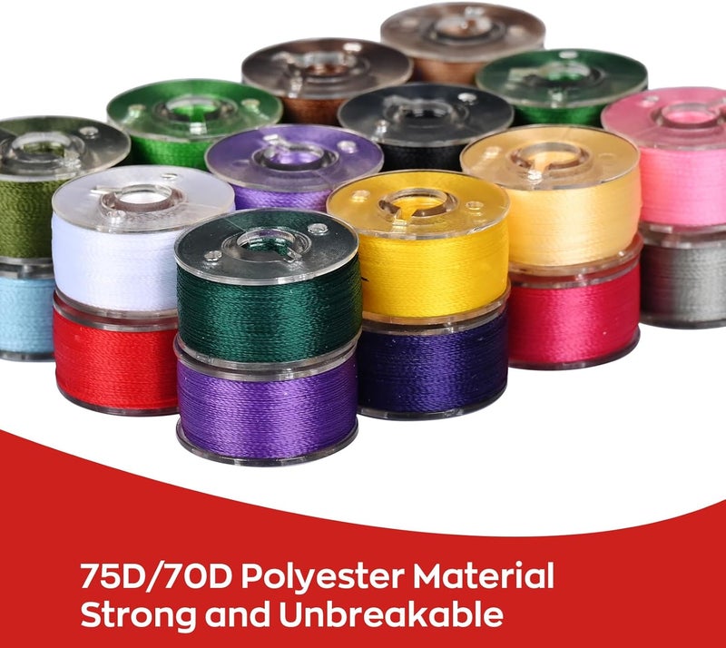 Poolin Richword Selected 25PCS Colors Size A Prewound Bobbins, Plastic Sided, 70D/2(60WT) Polyester Bobbin Thread for Single Needle Embroidery and Sewing Machine - Image 4